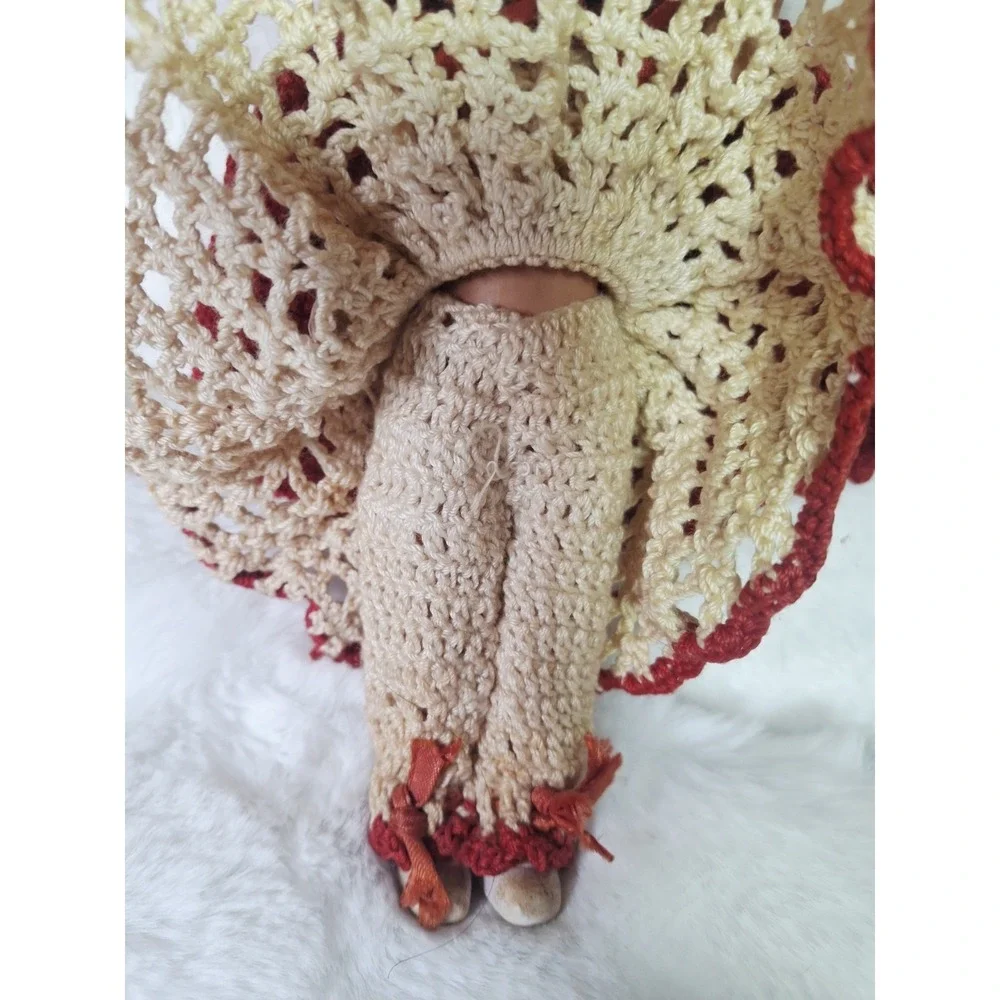 VTG Little Red Riding Hood Doll & Crochet Handmade Crochet Cape Dress Pants RARE